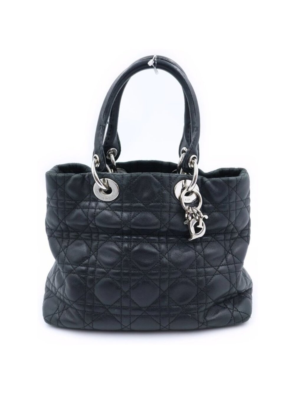 Dior Cannage Handbag Black Leather Silver